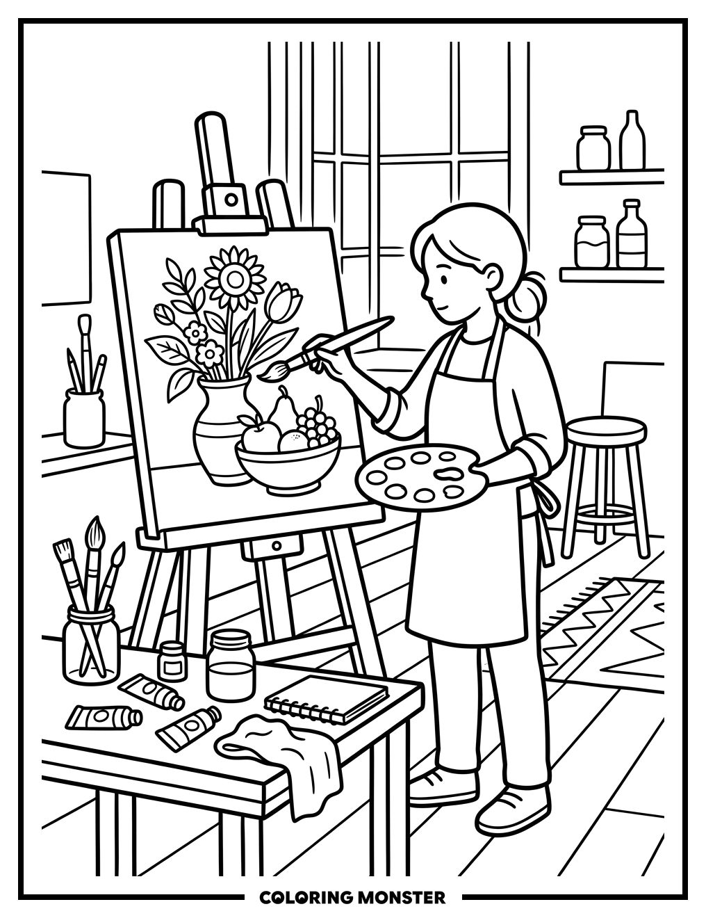 Artist Painting a Still Life Coloring Page
