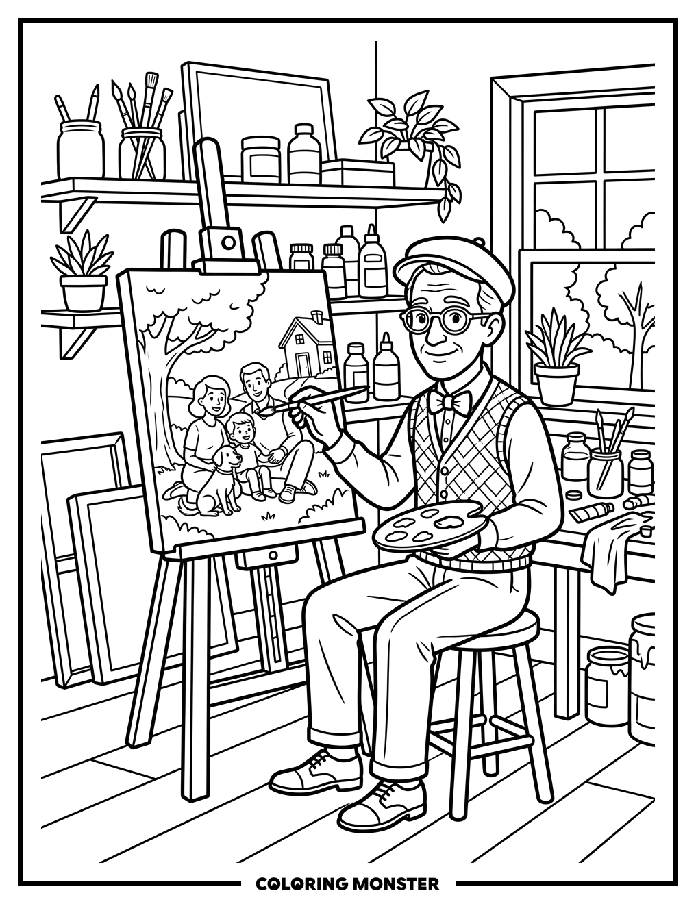Artist Painting In Studio Coloring Page