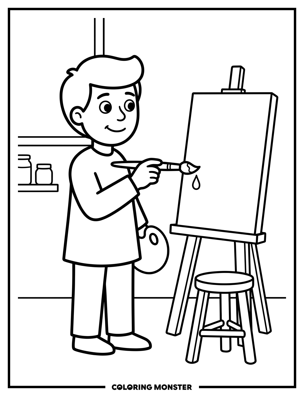 Artist Ready to Paint Coloring Page