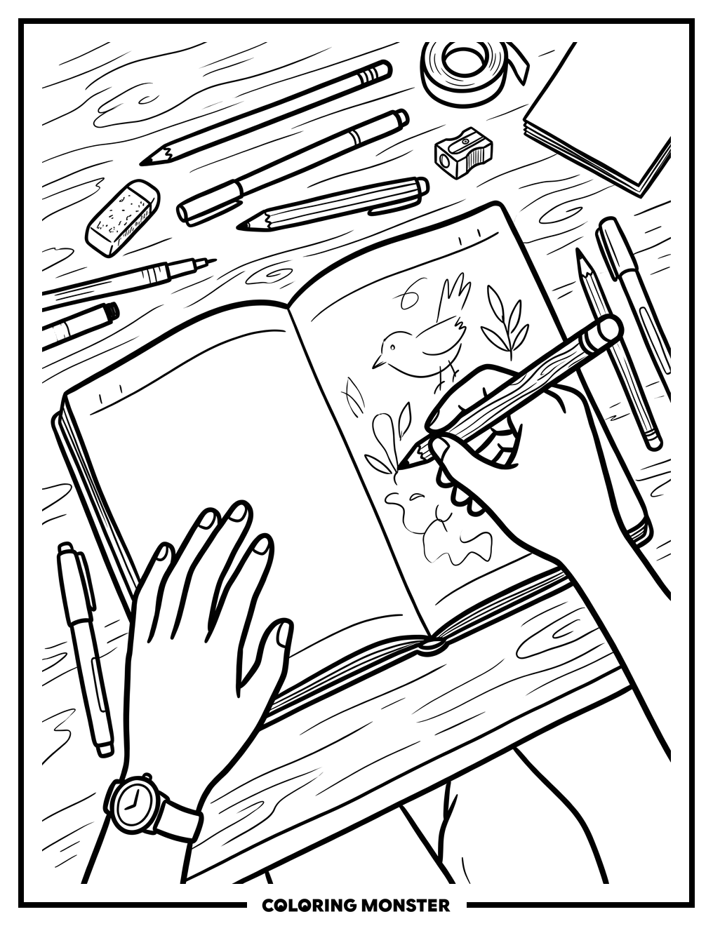 Artist Sketching In Notebook Coloring Page