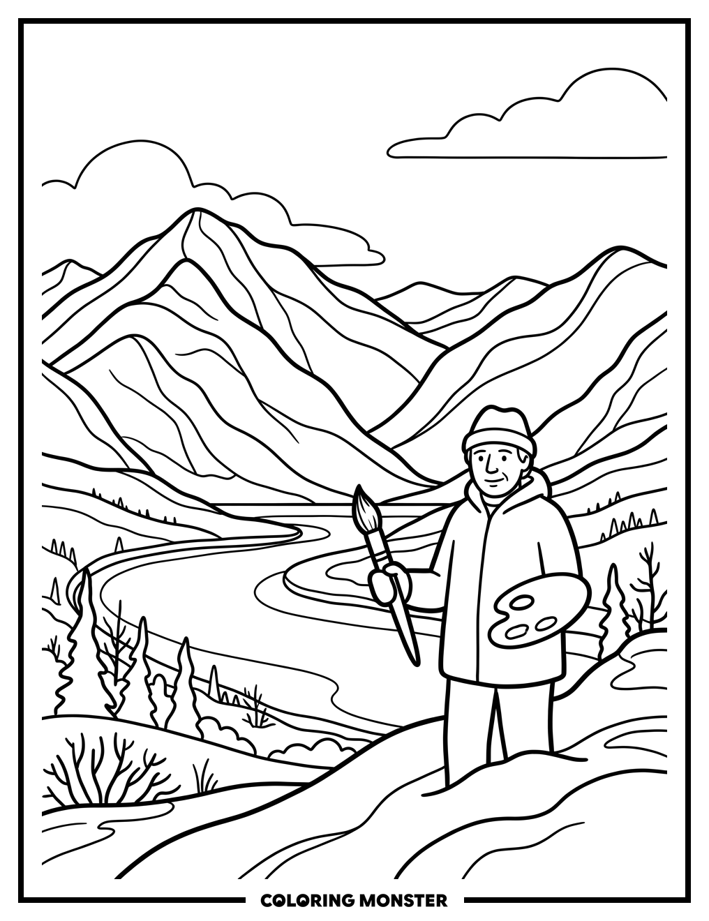 Artist Ted Harrison in Yukon Coloring Page