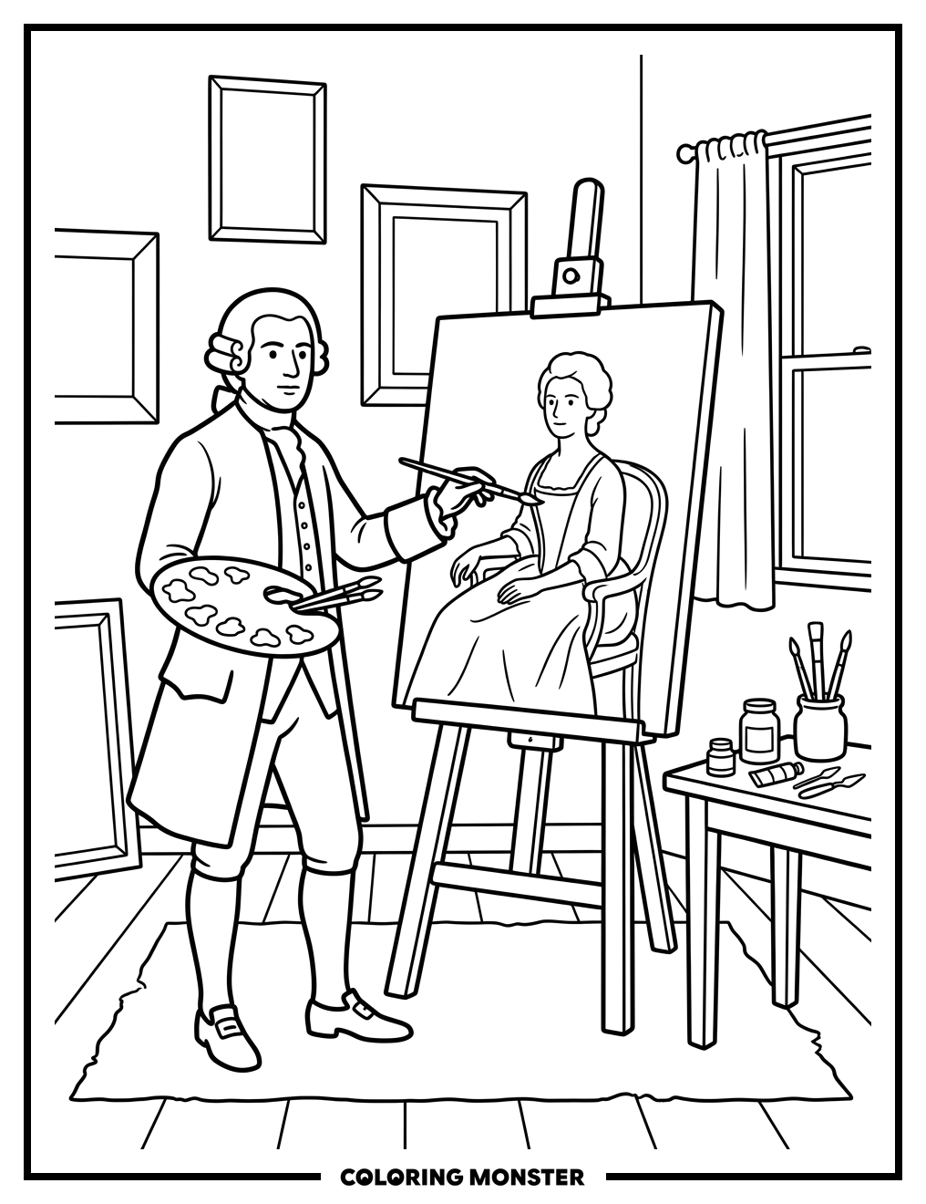 Artist Thomas Gainsborough at His Easel Coloring Page
