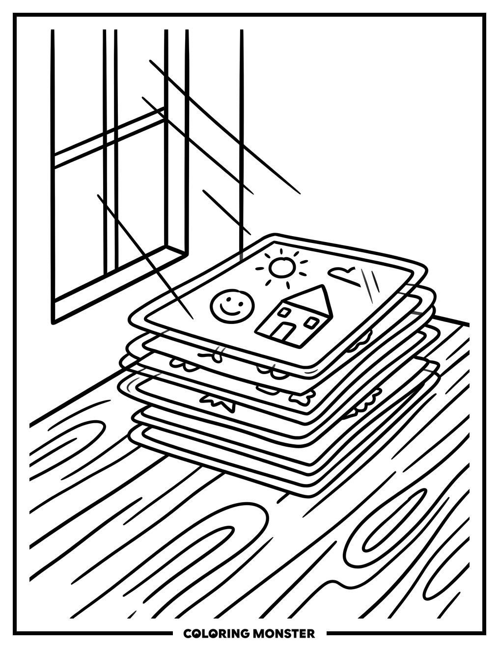 Artwork Stack on Table Coloring Page
