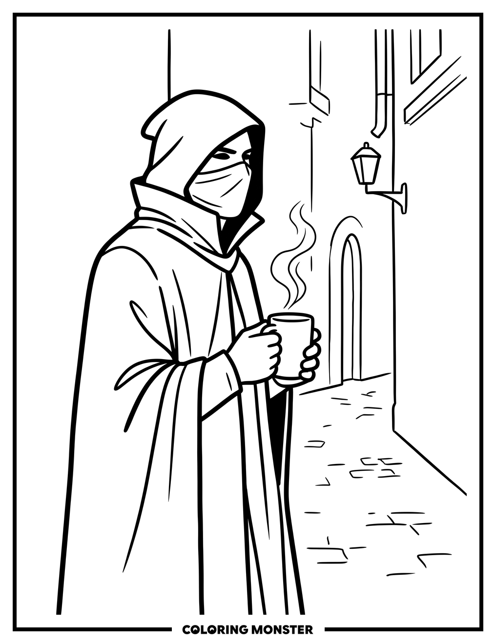 Assassin With Coffee Coloring Page