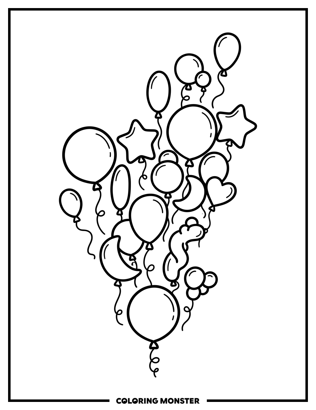Assorted Balloons Floating Upwards Coloring Page