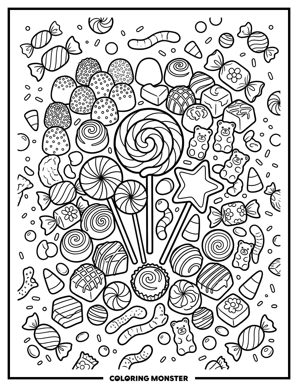 Assorted Candies and Sweets Coloring Page