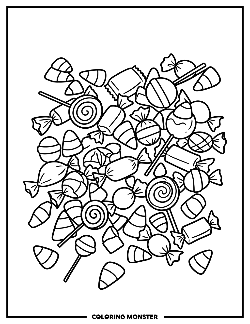 Assorted Halloween Candies Coloring Page