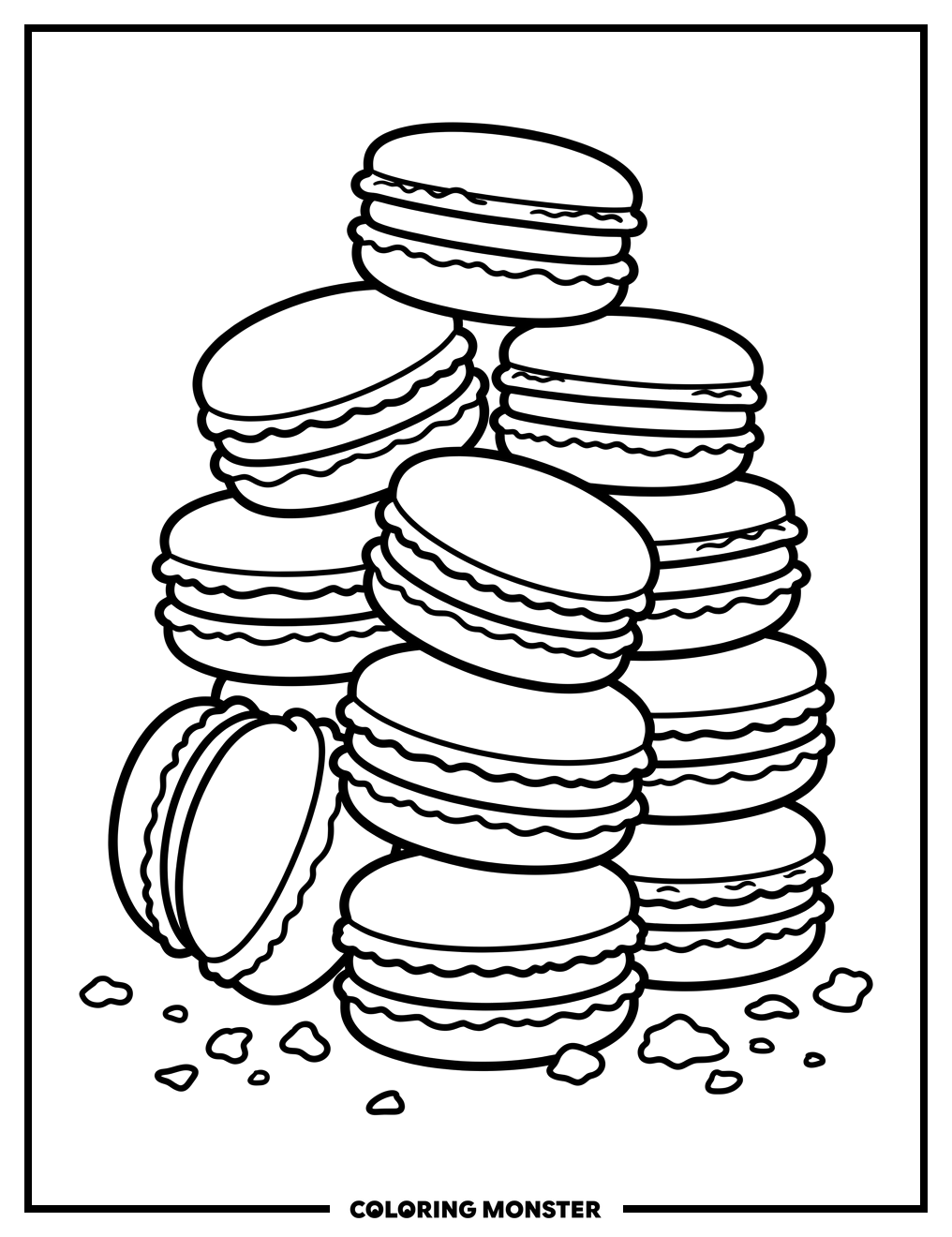 Assorted Macaroons Stacked High Coloring Page