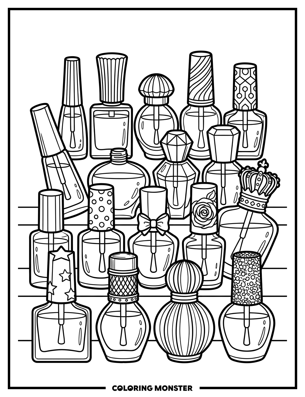 Assorted Nail Polish Bottles Coloring Page