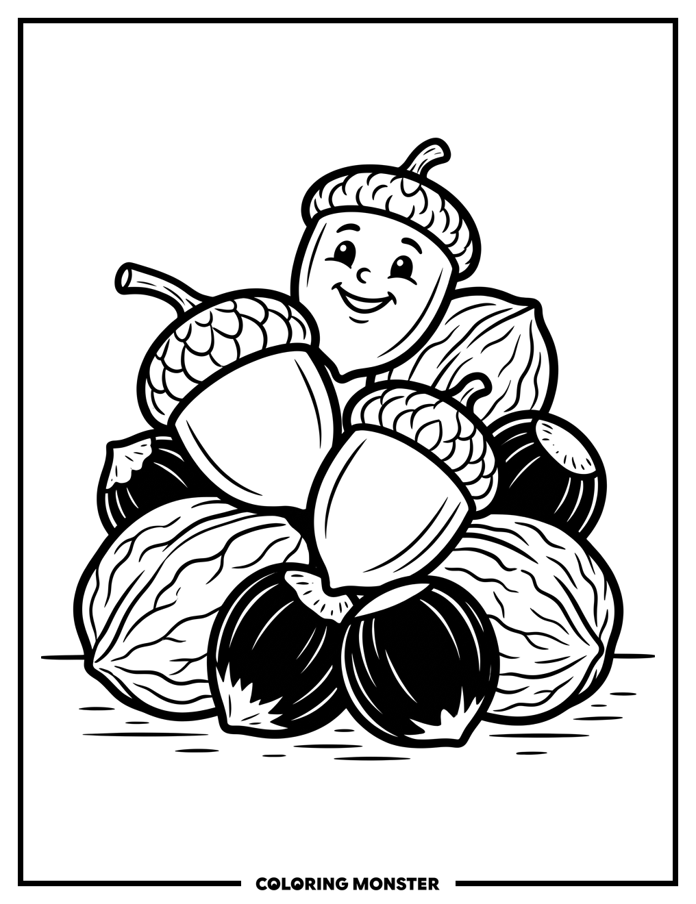 Assorted Nuts On A Flat Surface Coloring Page