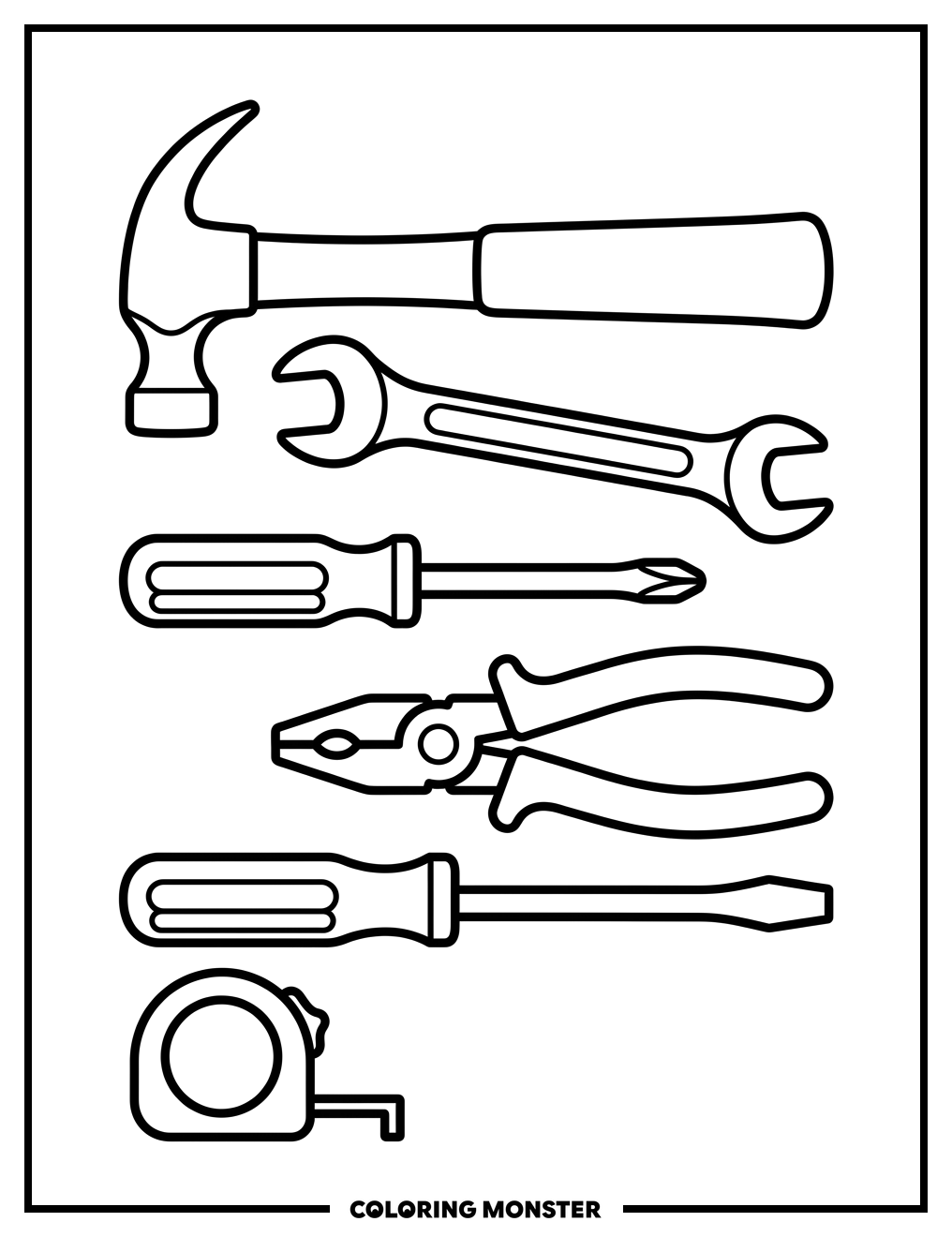 Assorted Tools For Handyman Projects Coloring Page
