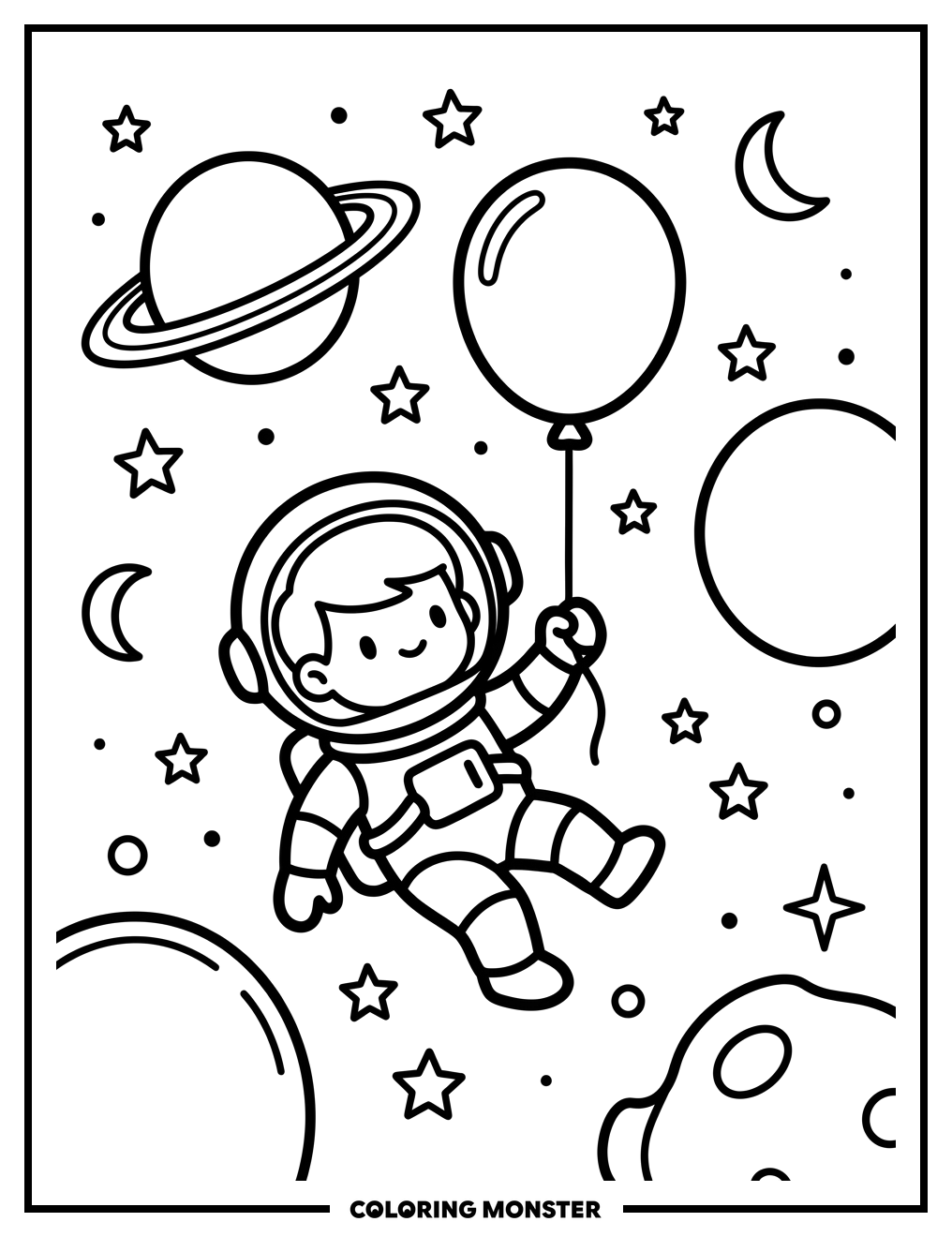 Astronaut Cooper with Balloon in Space Coloring Page