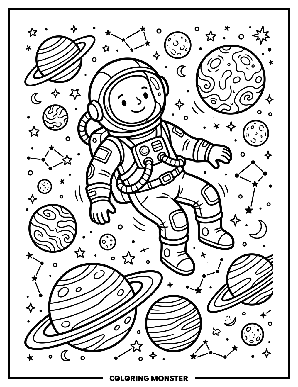 Astronaut Drifting in Space Coloring Page