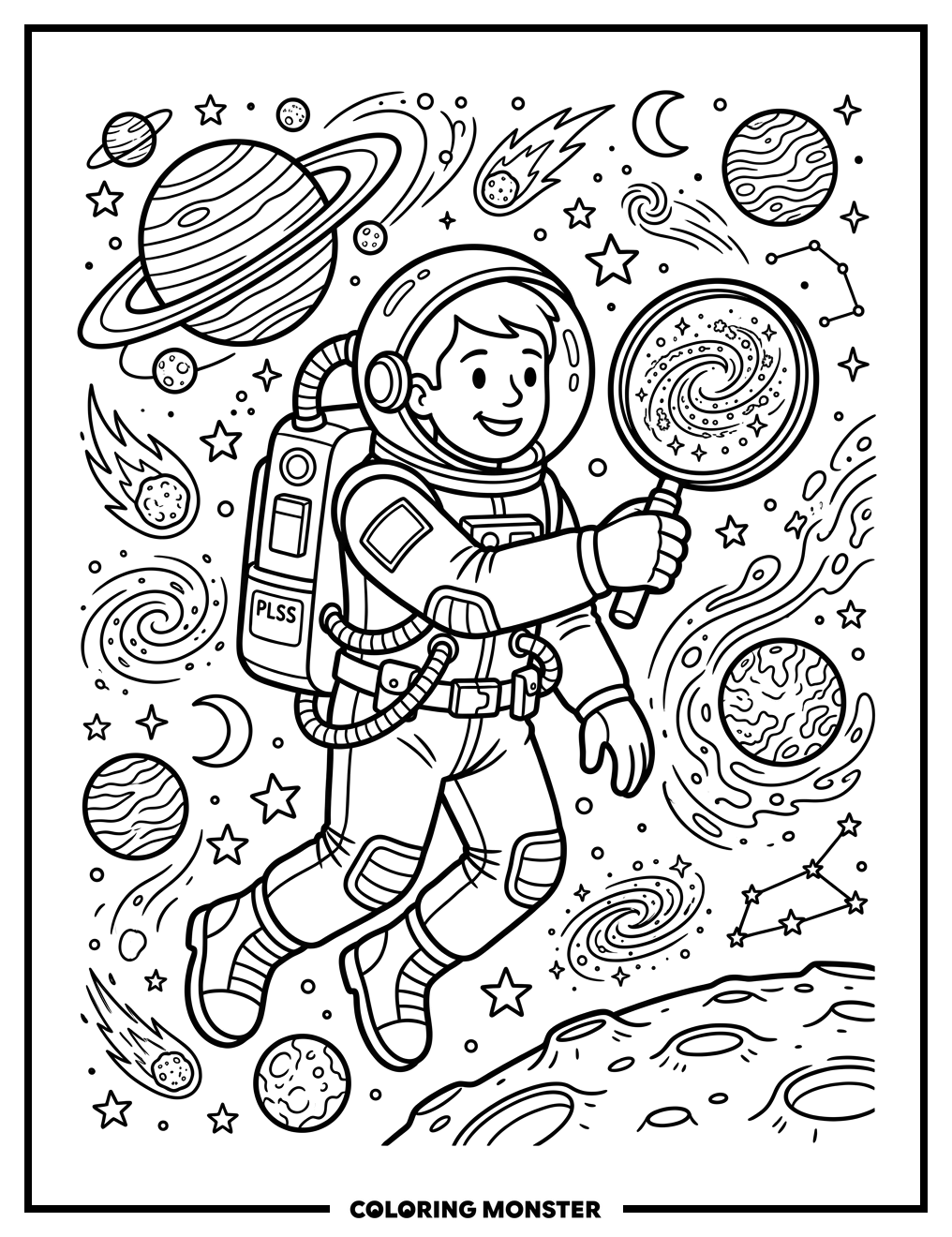 Astronaut Exploring Outer Space Coloring Page
