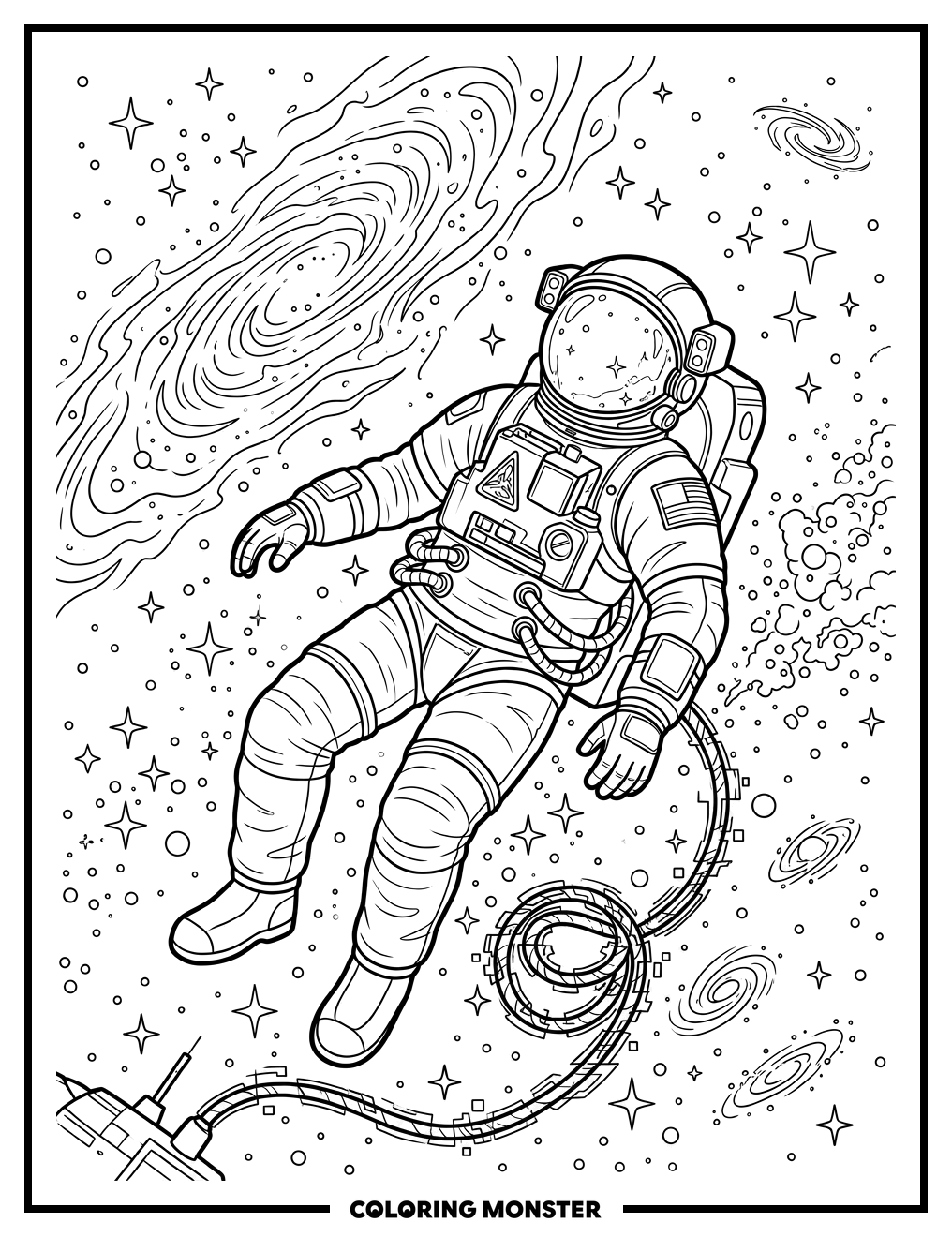 Astronaut Floating Among Stars Coloring Page