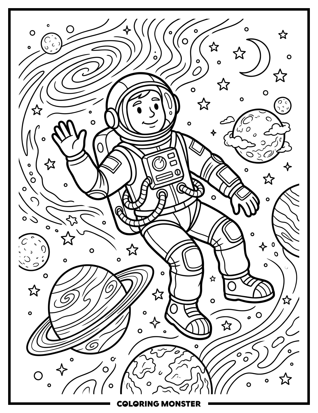 Astronaut Floating in Outer Space Coloring Page