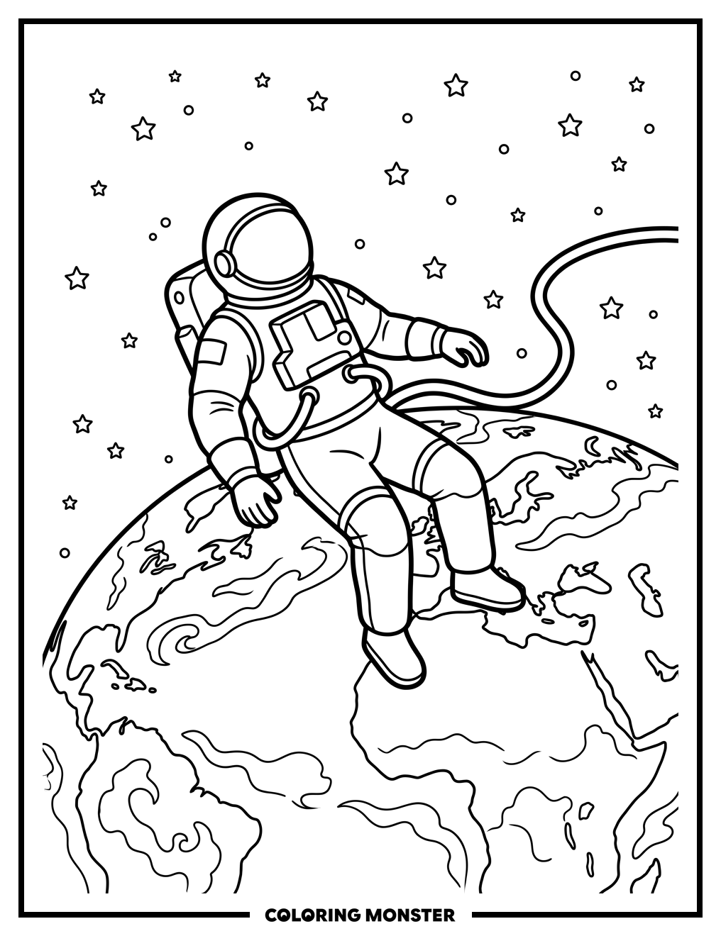 Astronaut Over Planet Earth Coloring Page