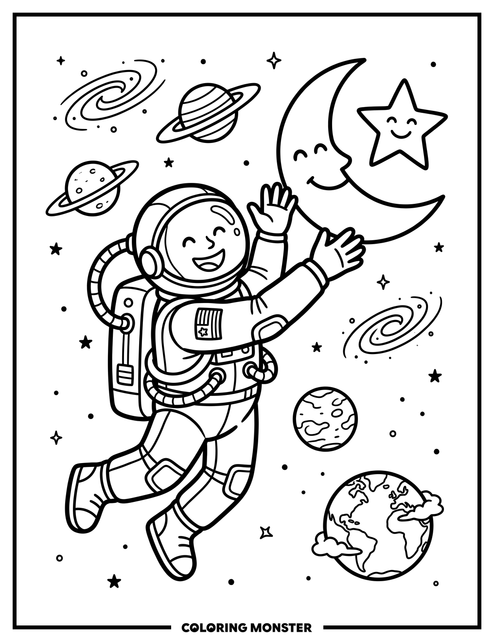 Astronaut Reaching for the Moon Coloring Page