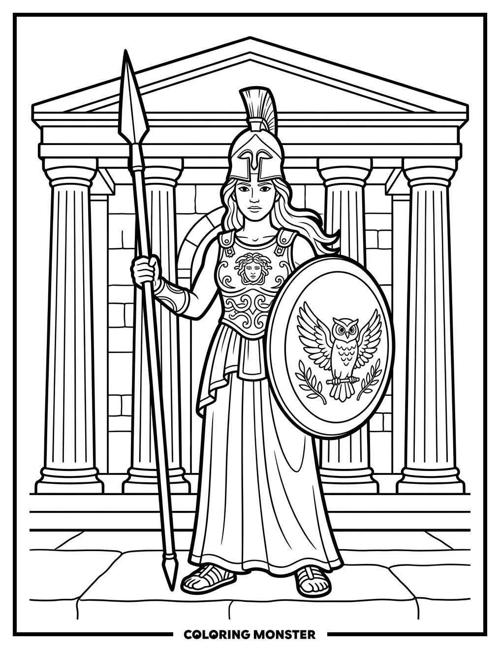 Athena in Classical Temple Coloring Page