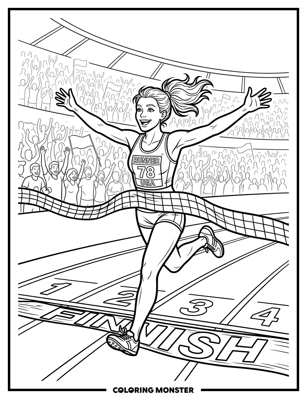 Athlete Crosses Finish Line Coloring Page