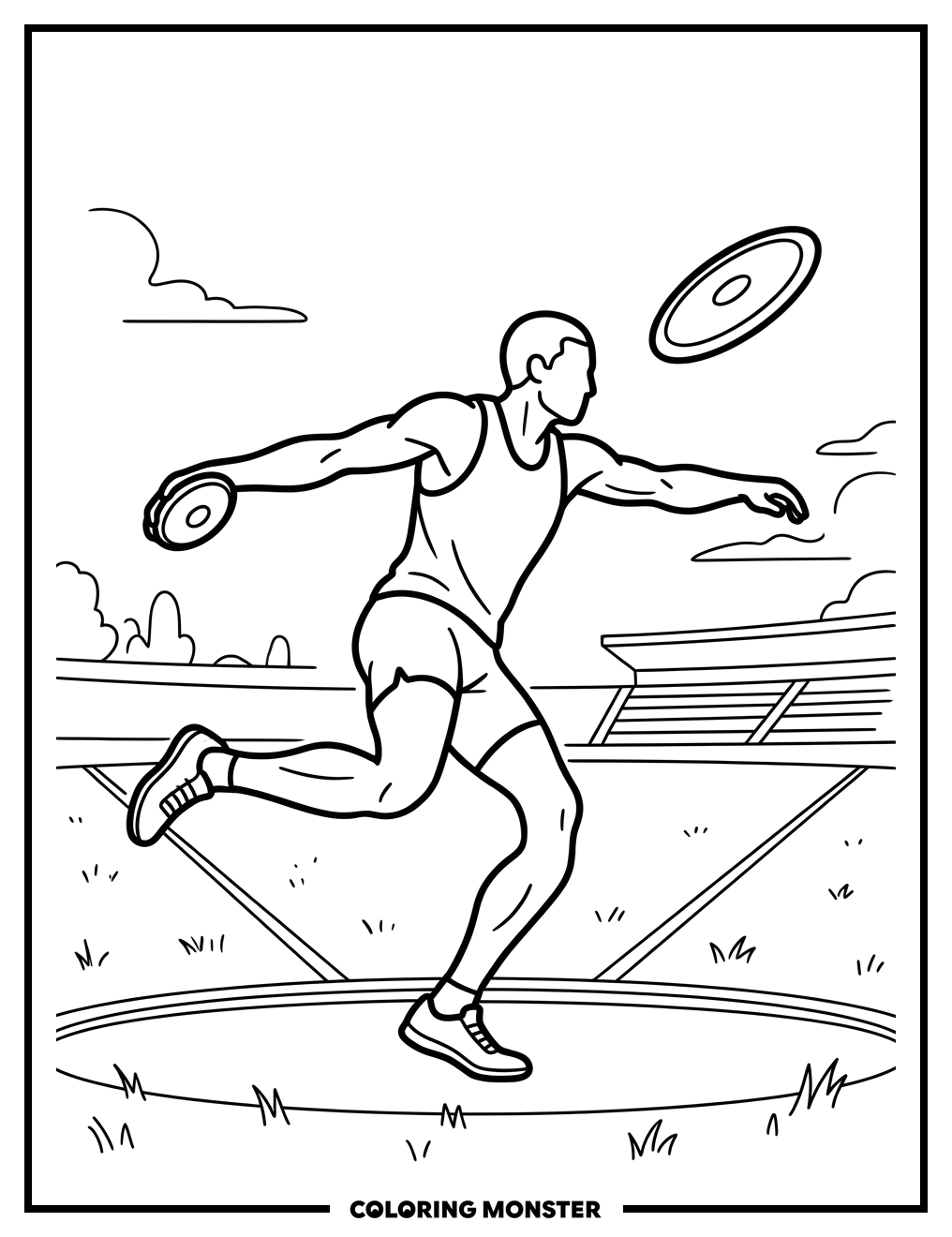 Athlete in Mid-Discus Throw Coloring Page