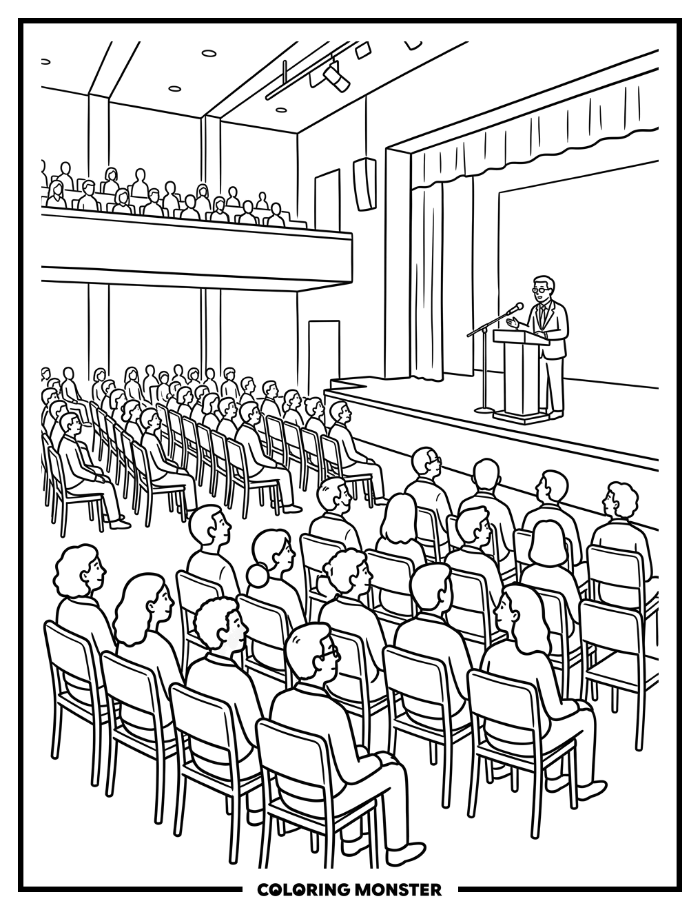 Audience Listens To Speaker Coloring Page