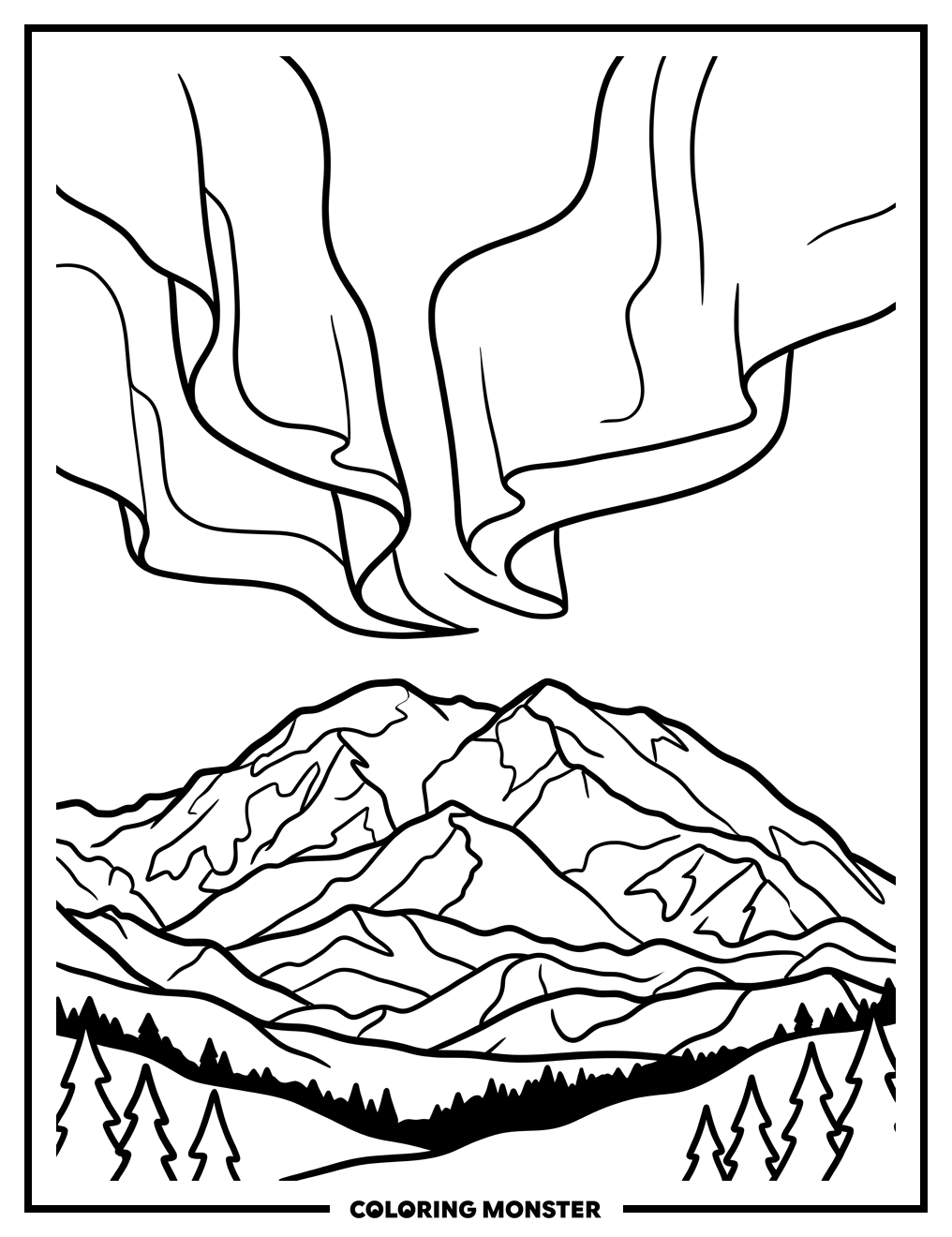 Aurora Borealis Over Denali Coloring Page