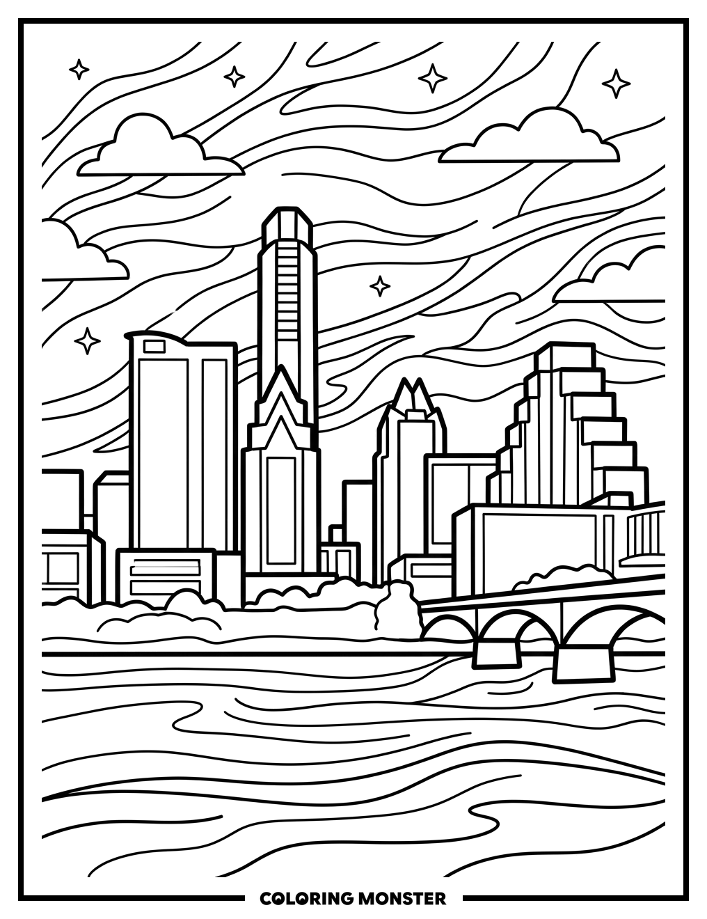 Austin Skyline at Twilight Coloring Page