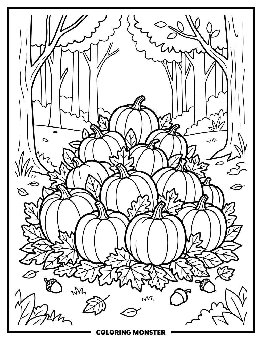 Autumn Harvest Pumpkin Patch Coloring Page