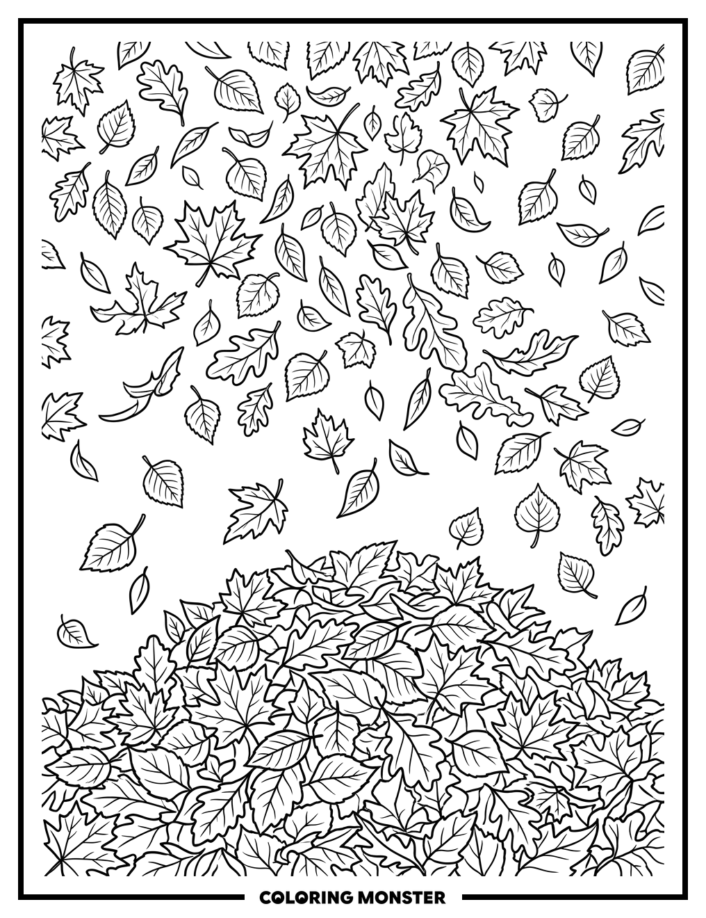 Autumn Leaves Falling Gently Coloring Page