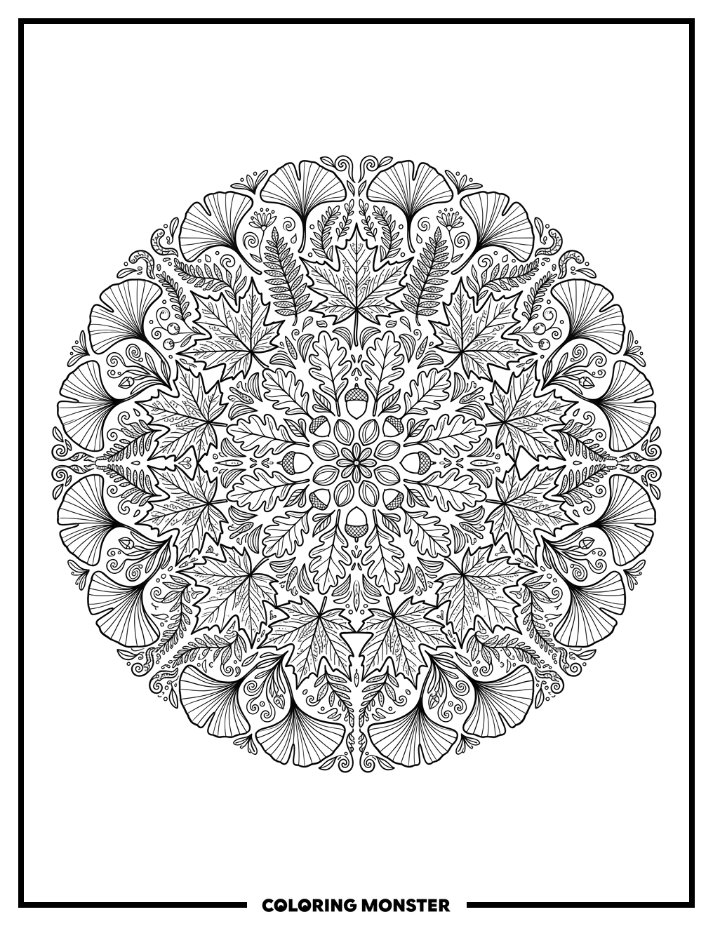 Autumn Leaves Mandala Coloring Page