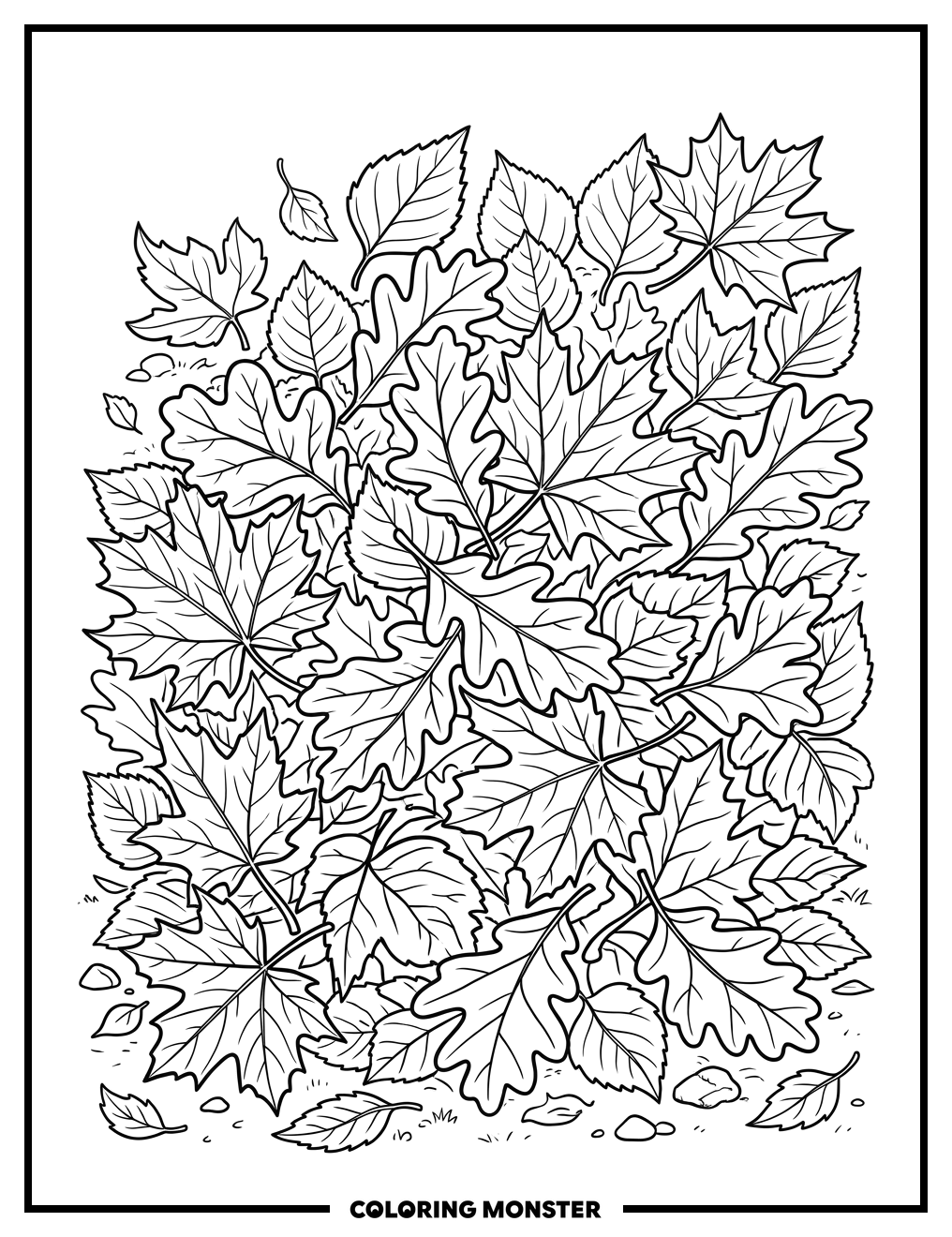 Autumn Leaves Scattered on Ground Coloring Page
