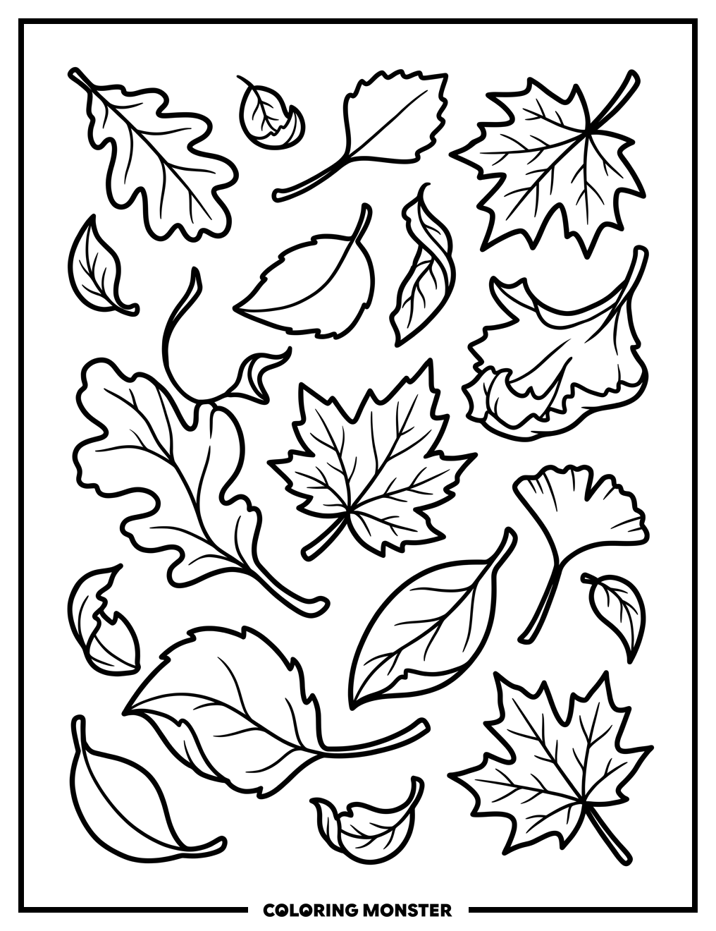 Autumn Leaves Scattered on Ground Coloring Page