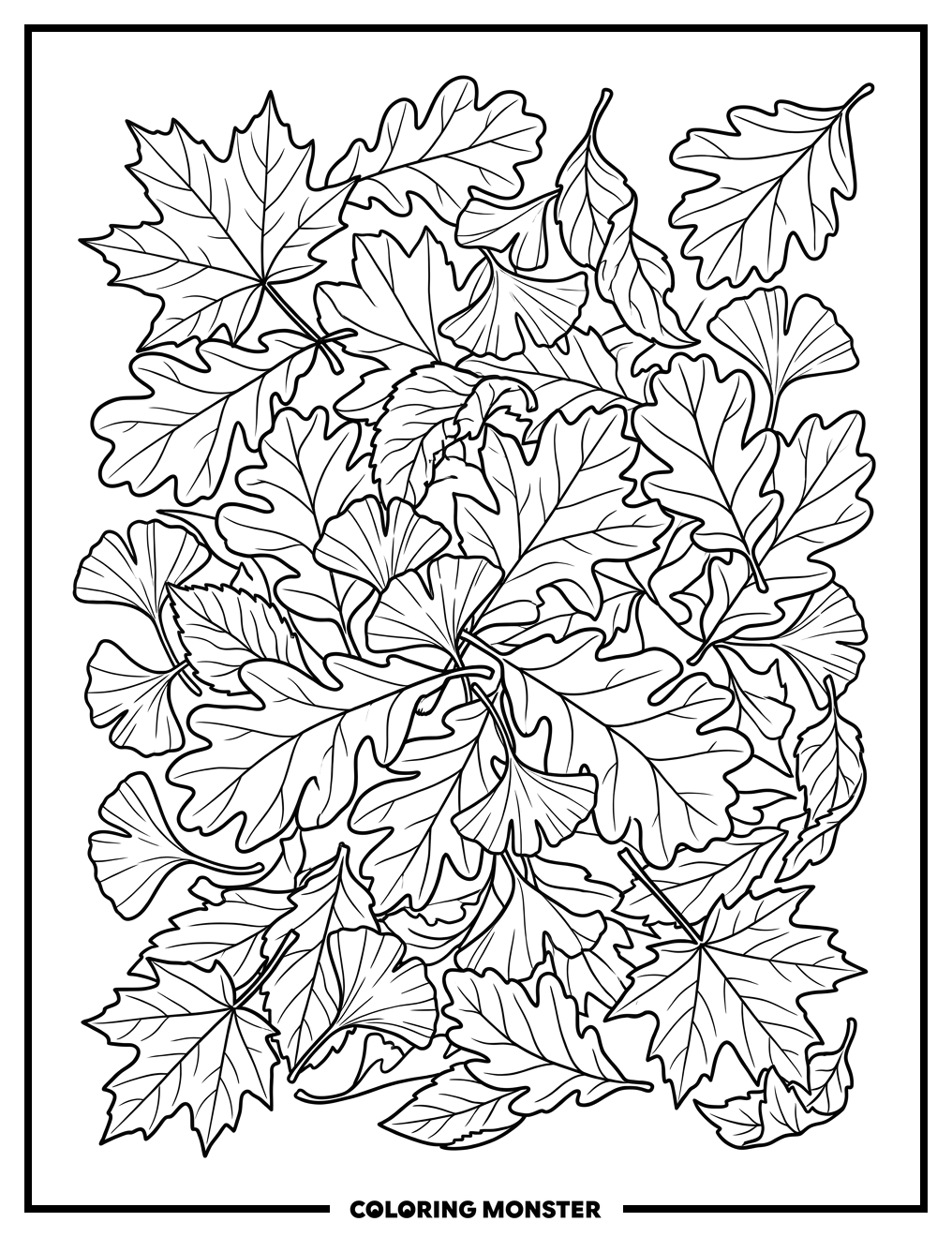 Autumn Leaves Scattered On Ground Coloring Page