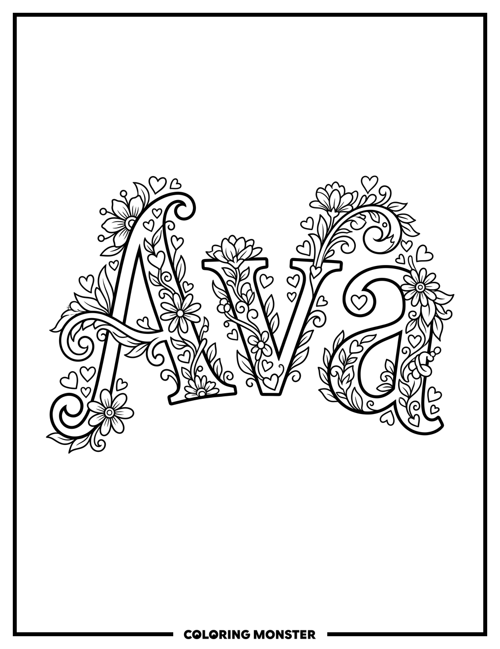 Ava's Floral Name Design Coloring Page