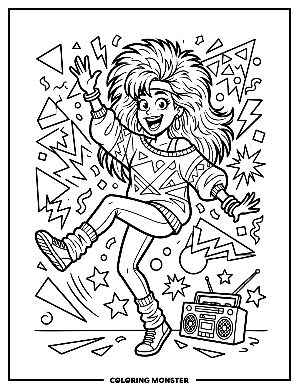 Awesome 80s Dancer Strikes A Pose Coloring Page