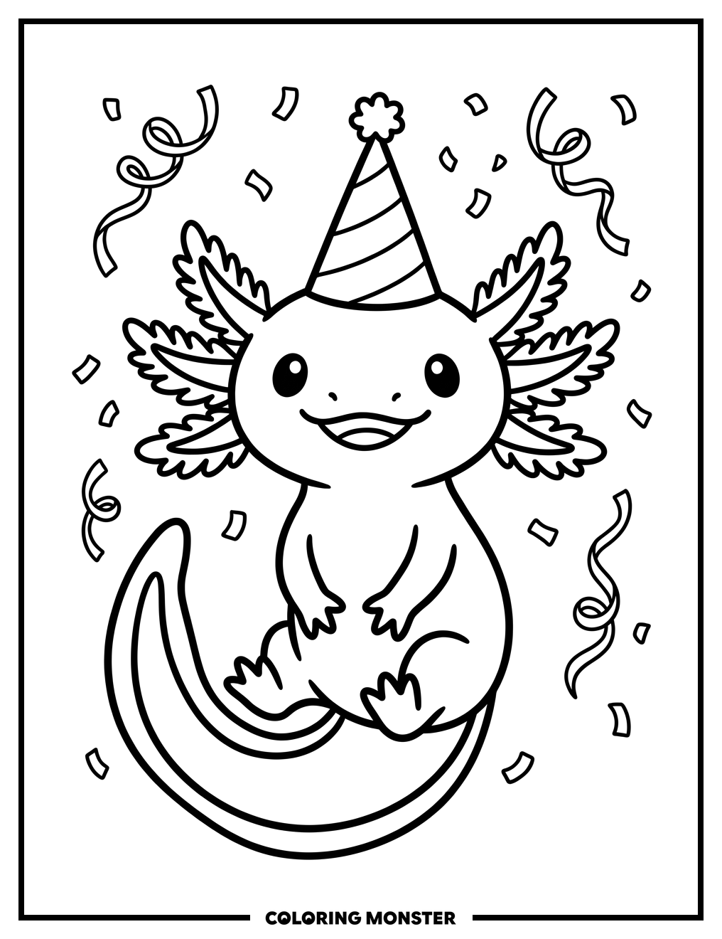 Axolotl Birthday Party Coloring Page