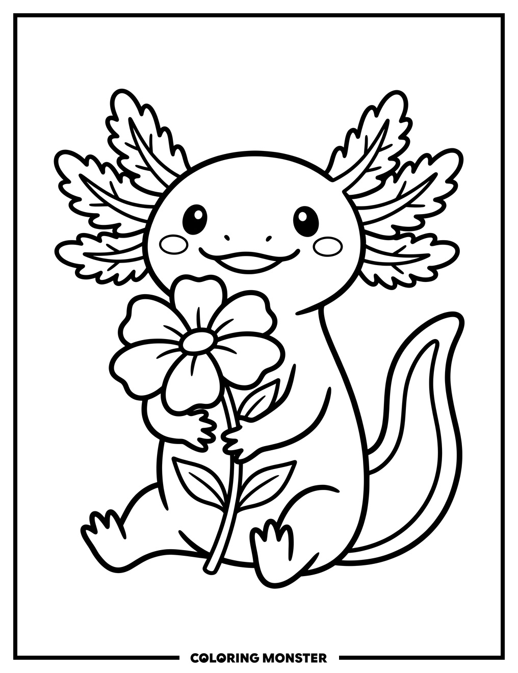Axolotl Holding a Flower Coloring Page