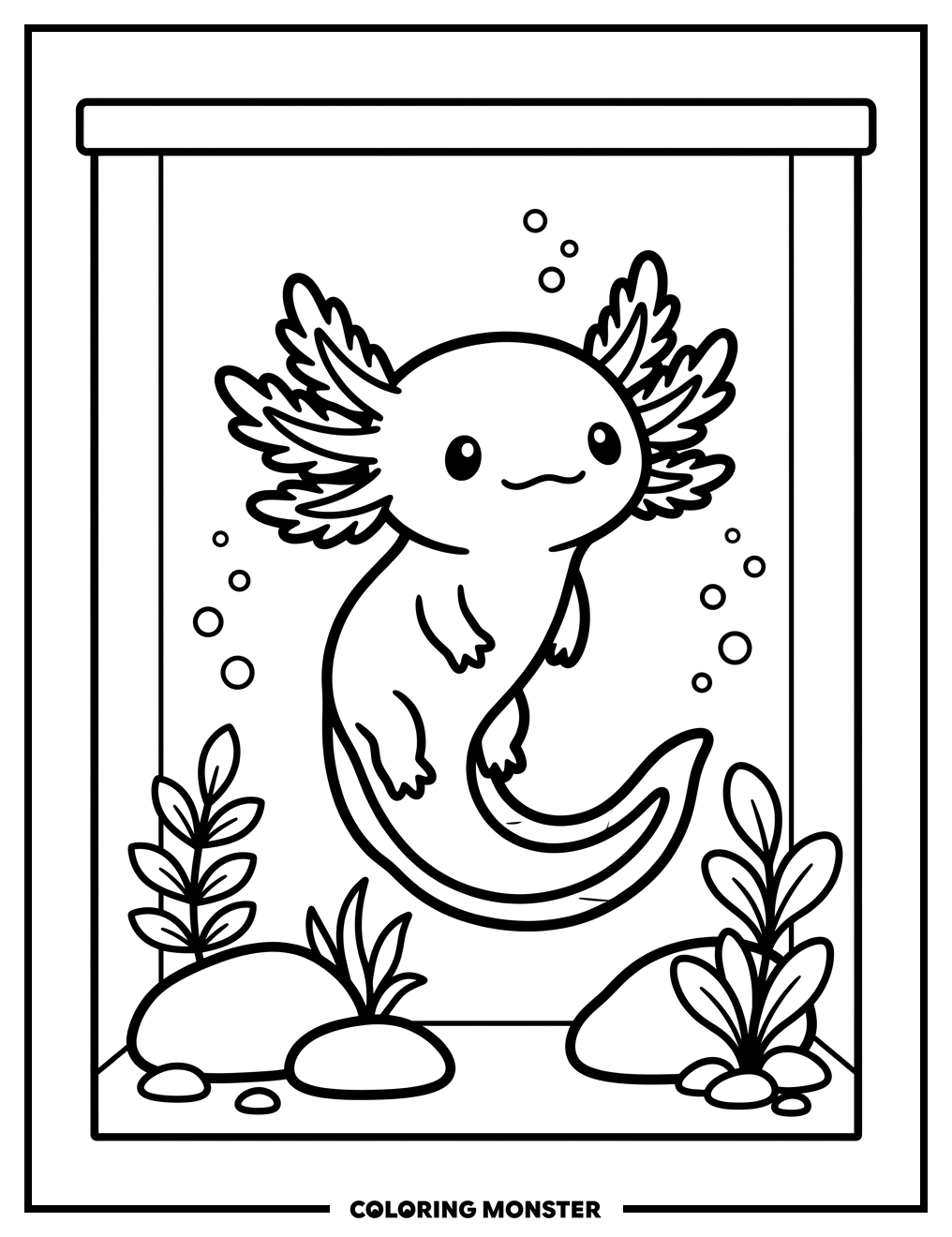Axolotl In Aquarium Coloring Page