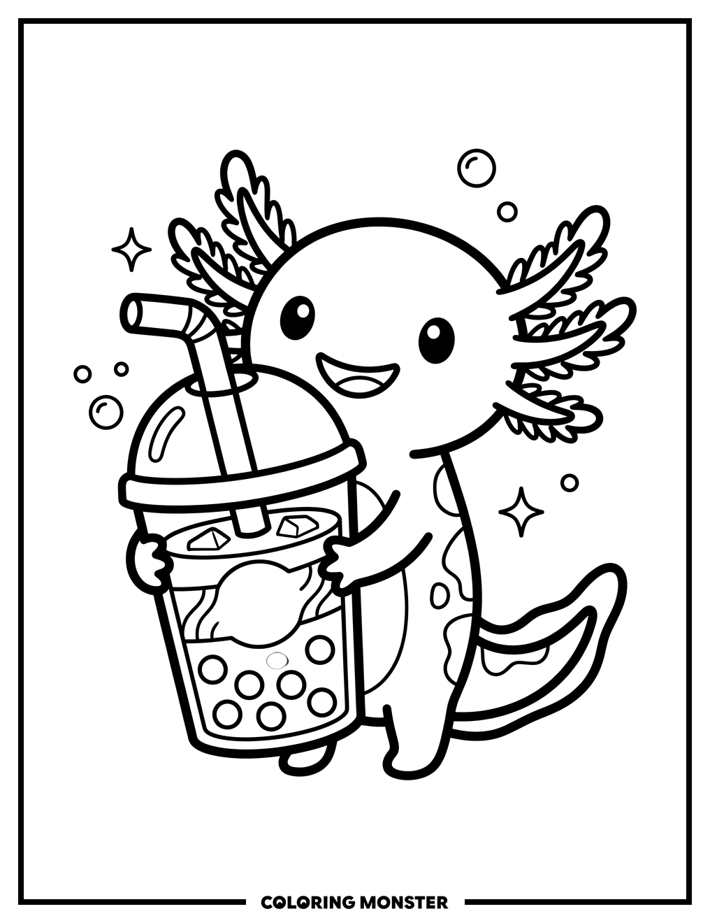 Axolotl With Boba Tea Coloring Page