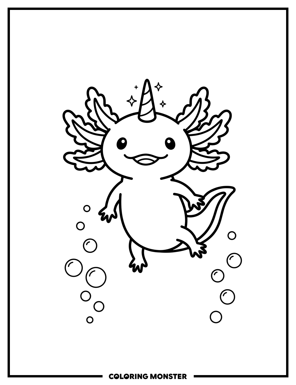 Axolotl with Unicorn Horn Coloring Page