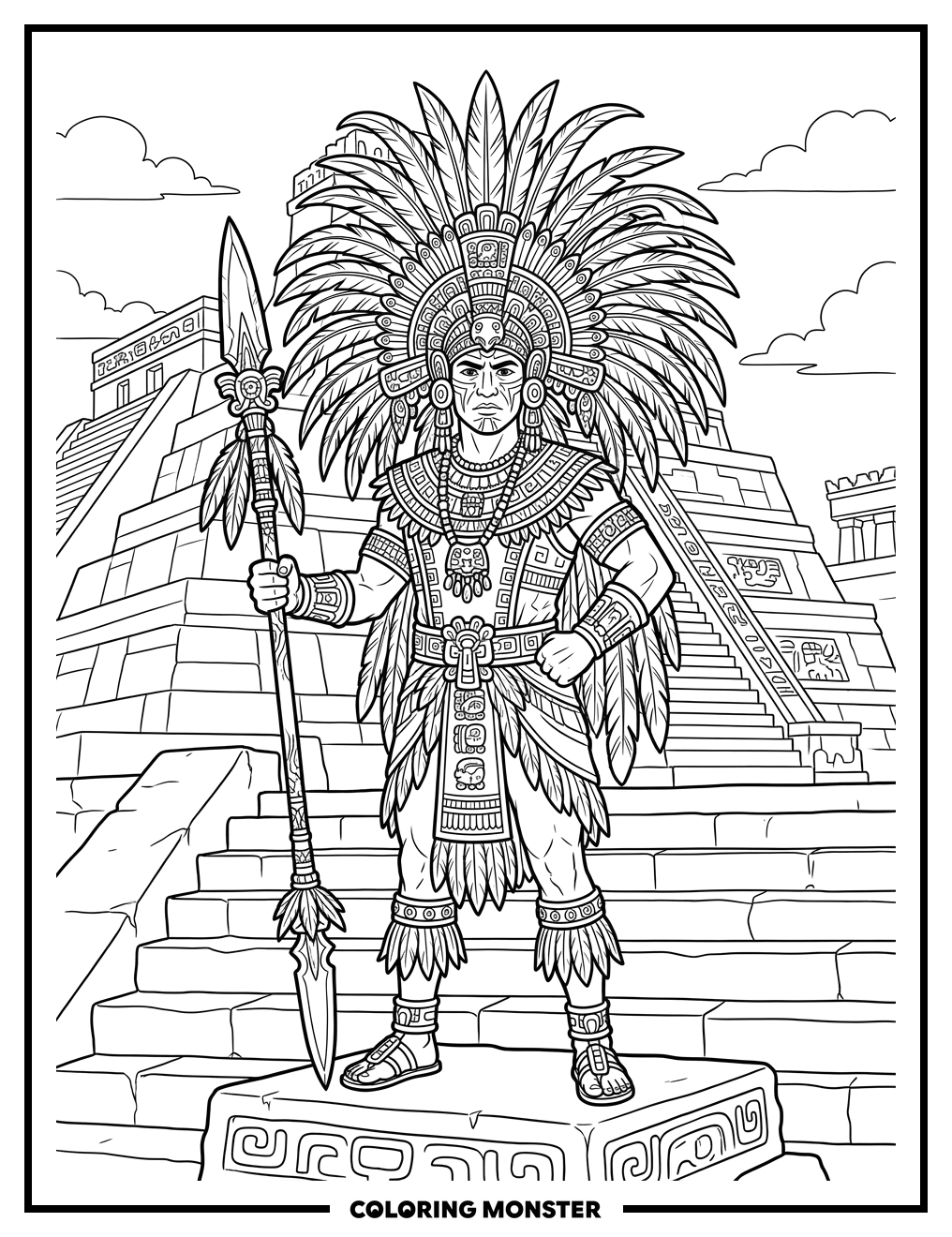 Aztec Warrior with Feathered Headdress