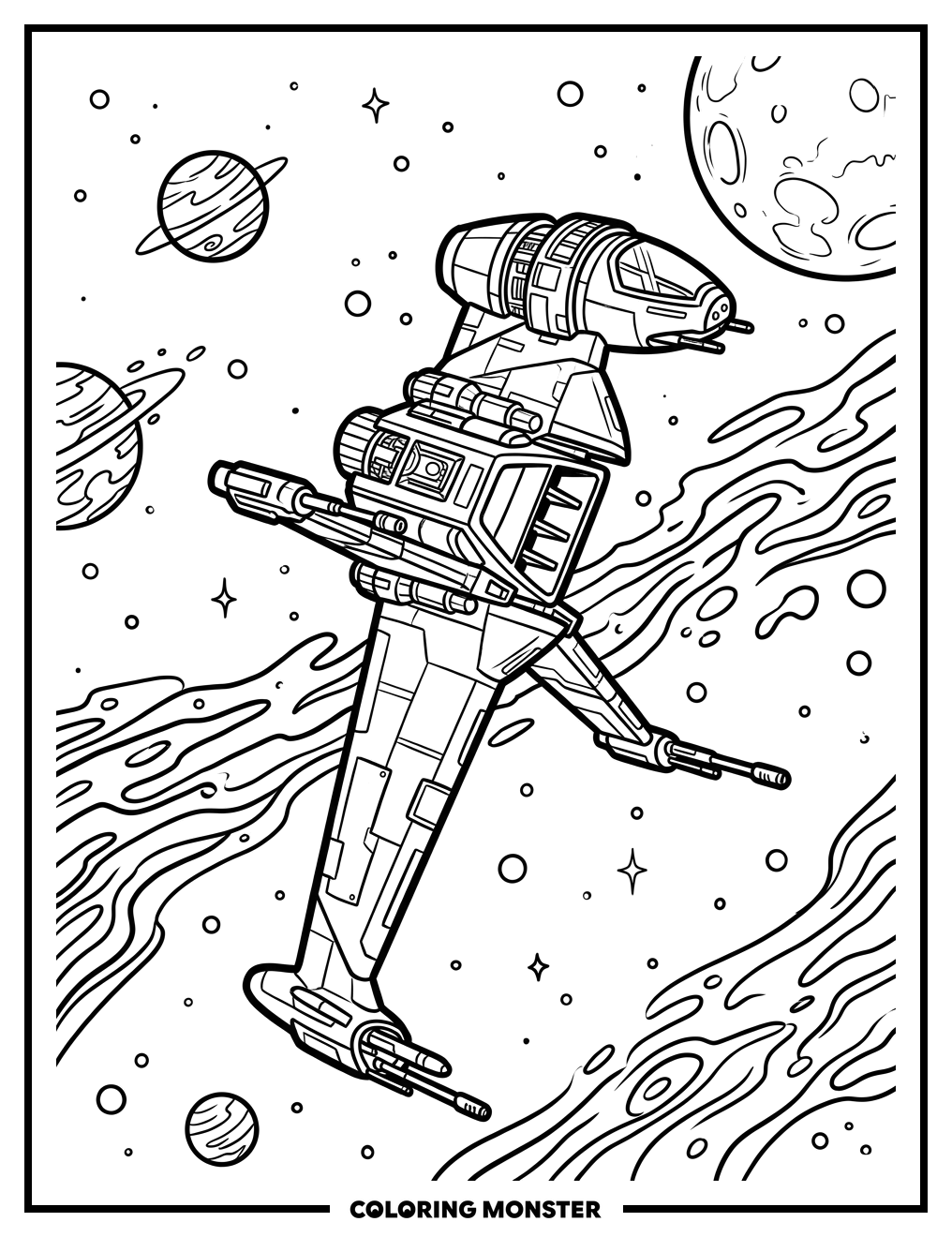 B-Wing Fighter in Space Coloring Page