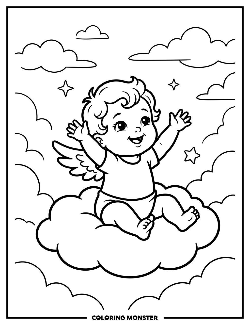Baby Angel on a Cloud Coloring Page