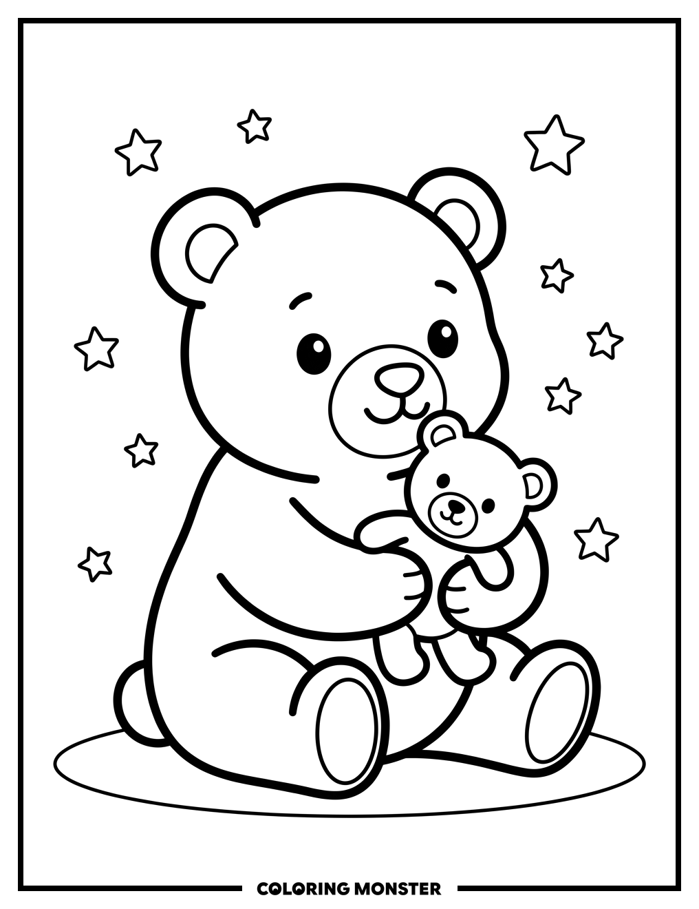 Baby Bear Hugs Teddy Bear Coloring Page
