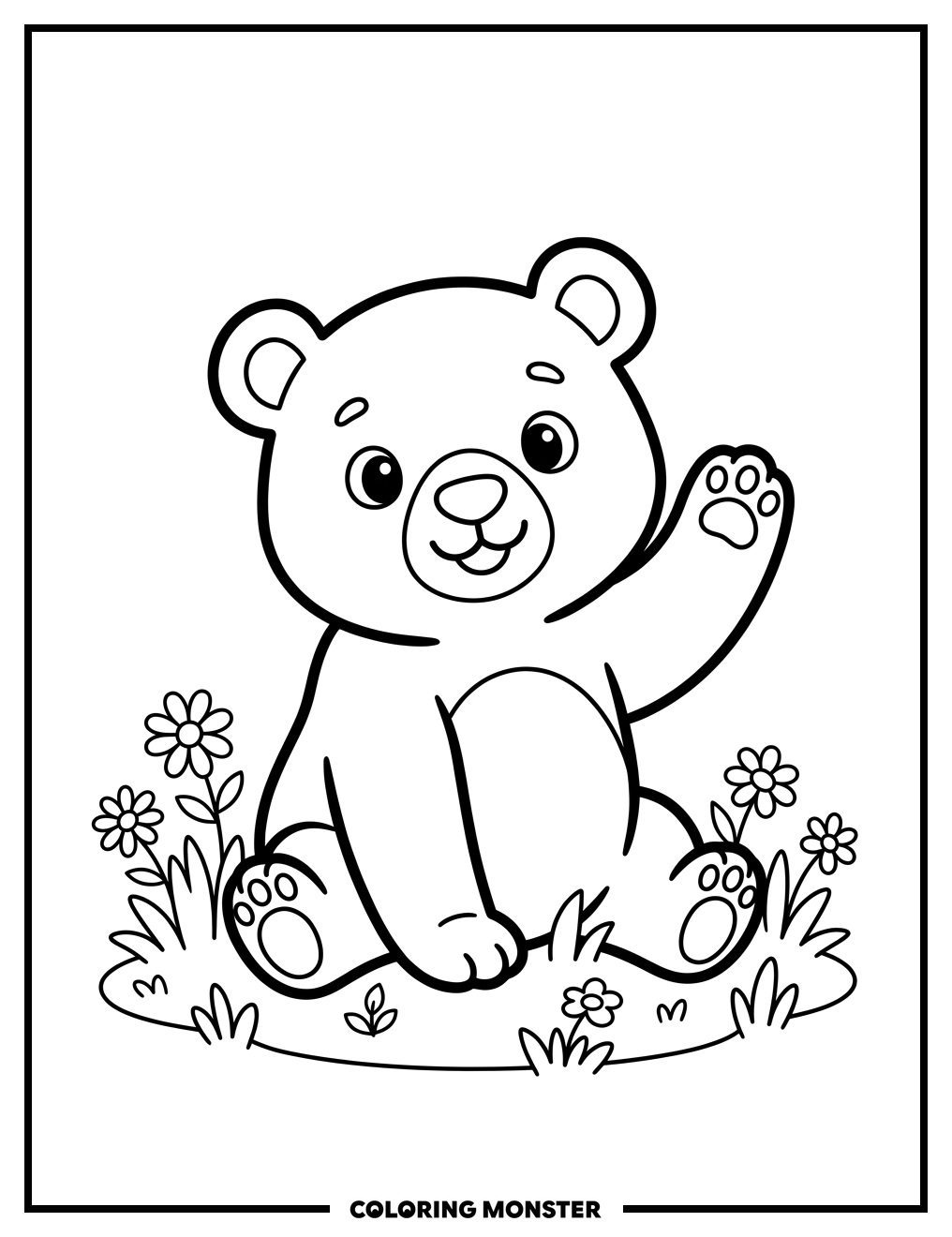 Baby Bear Waves Hello Coloring Page