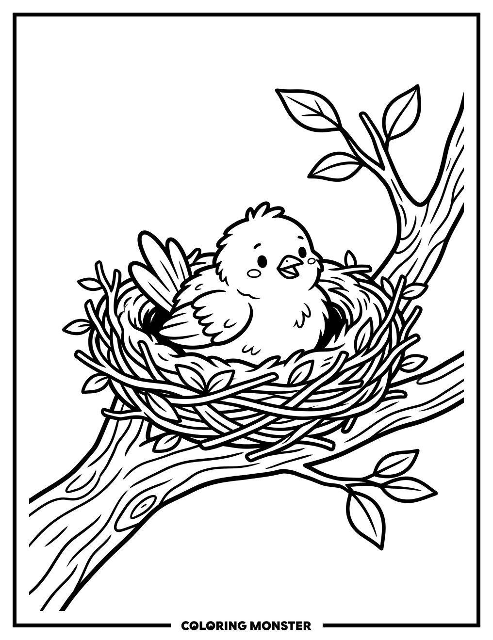 Baby Bird in a Cozy Nest Coloring Page