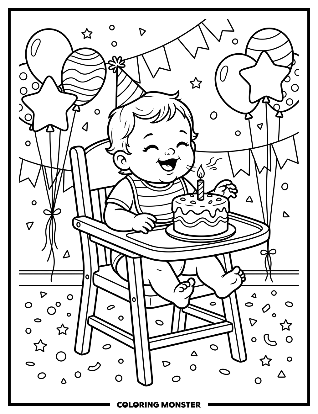 Baby Blowing Out Birthday Candle Coloring Page