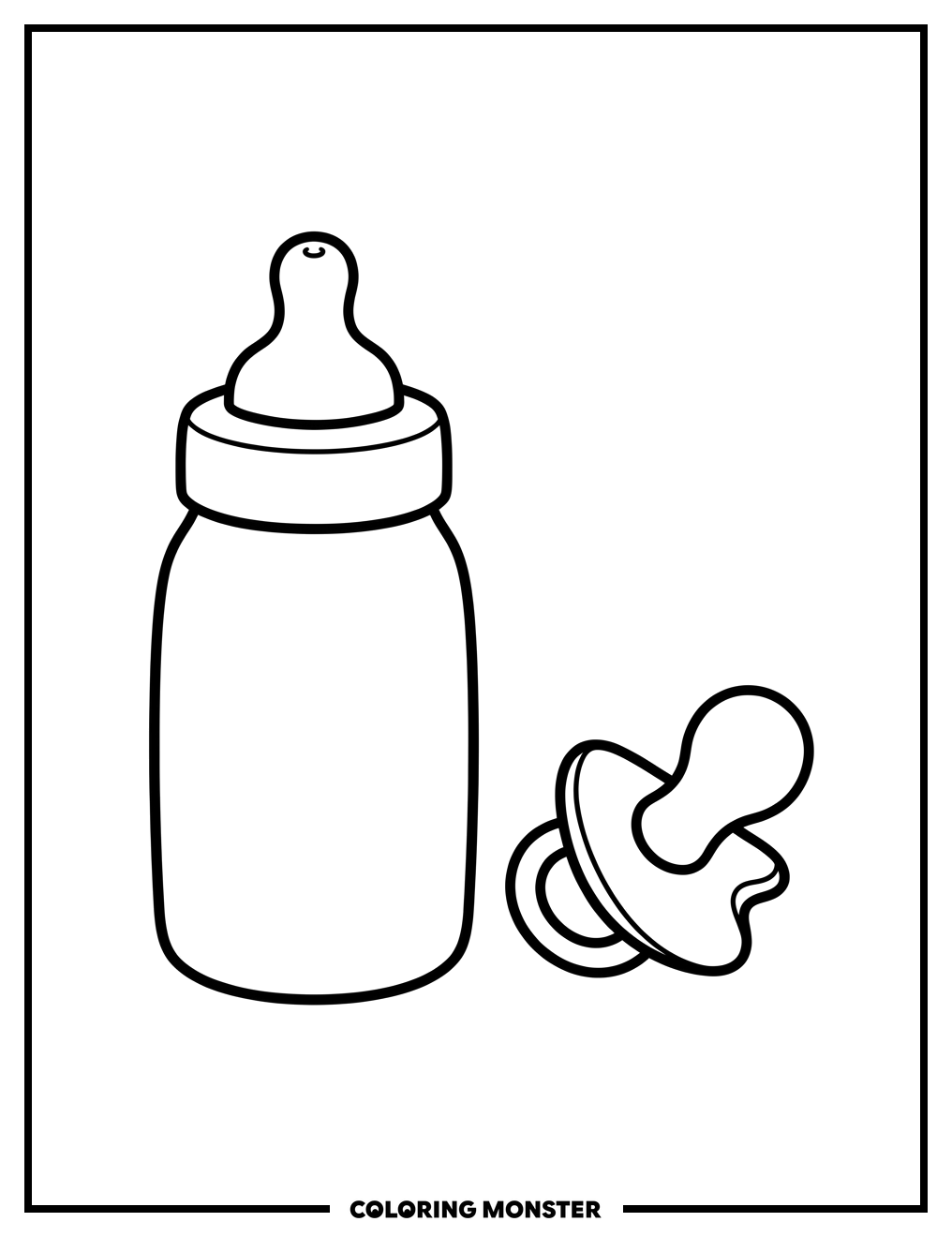 Baby Bottle and Pacifier Coloring Page