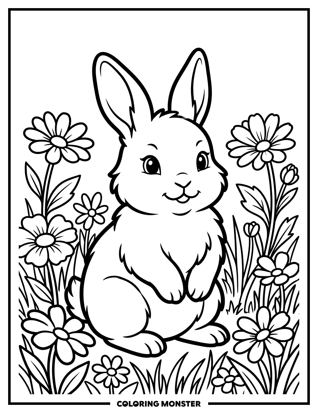 Baby Bunny Among Wildflowers Coloring Page